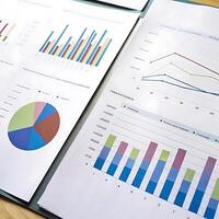 Business financial reports data analysis with charts and graphs showing sales revenue and profits photo