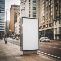 Blank Billboard Advertisement in City Setting on a Sidewalk Near Traffic photo