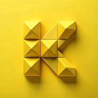 Abstract Yellow Geometric K Letter Design Composed of Pyramidal Blocks on Yellow Background photo