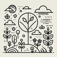 Minimal nature illustration with plants, trees and abstract decorative elements for modern eco design and decoration vector