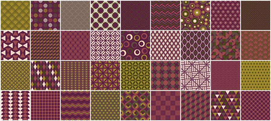 Collection of seamless colorful patterns - vintage design. Trendy retro backgrounds, fashion style 60 - 70s. Simple unusual creative prints