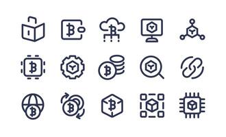Blockchain technology bitcoin linear icon. Duotone color. Collection of computer technology, cryptocurrency, exchange, nodes, digital security themes. vector