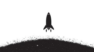 Black rocket silhouette launching into space vector