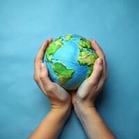 Caring Hands Protecting Our Fragile Earth Globe photo