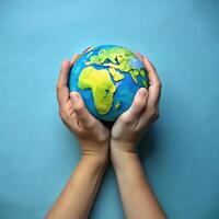 Protecting Our Precious Planet Earth Global Responsibility Hands Holding Small Globe photo