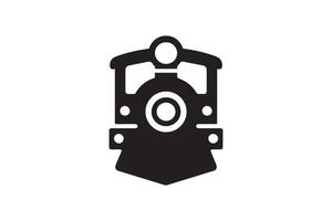A black and white image of a train icon vector