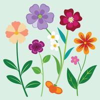 A set of colorful flowers on a green background vector