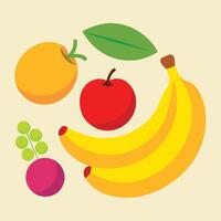 A bunch of fruit and vegetables are arranged in a circle design on a white background vector