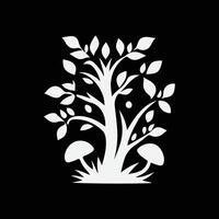 A white tree with leaves and mushrooms on it design on a white background vector