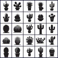 creative various cactus plants silhouettes in pots design on a white background vector