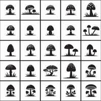 Silhouette mushrooms icons set, black and white design on a white back ground vector