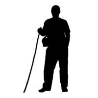 silhouette of a man with a cane on a white background. vector