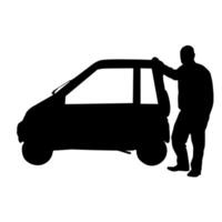 silhouette of a man with a car on a white background. vector