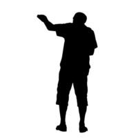 Silhouette of a standing man. The man points his hand to the side. vector