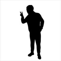 Silhouette man with showing his hand victory sign vector