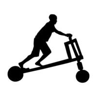 Silhouette of a boy on a Kick scooter on a white background. boy riding a Chukudu vector