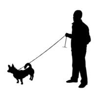 silhouette of a man with a dog on a white background. vector
