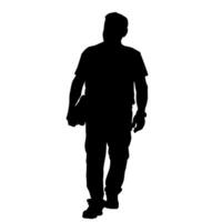 Silhouette of a walking man with a bag on his shoulder. vector