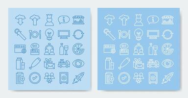 Icon set containing add, bulb, click, content, customer, done and more. outline style vector