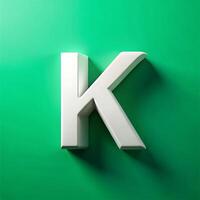 A three dimensional white letter K on a green background, a minimalist design element photo