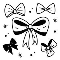 Simple hand drawn ribbon bow set collection. vector