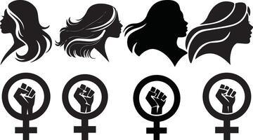 A set of silhouette design elements celebrating Women's Day 2025, featuring elegant and empowering themes vector