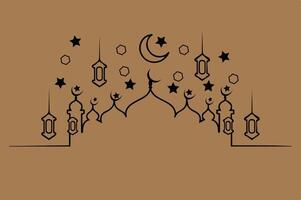 A silhouette of a mosque with a simple, unique design. The mosque has a dome and minarets. There is a bold text Ramada Mubarak vector