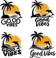 A stylish silhouette logo design featuring a tropical scene with a gracefully curved palm tree on a small island or shoreline. vector