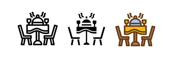 Dinner table icon set. drinks and food icon, solid, flat, color-style tables. illustration vector