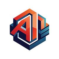 AI Logo Design Hexagon, Isometric, Red, Blue, Modern vector