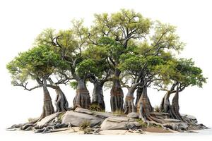 A group of trees in the middle of a desert photo