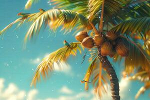 A tropical palm tree with a coconut on it photo
