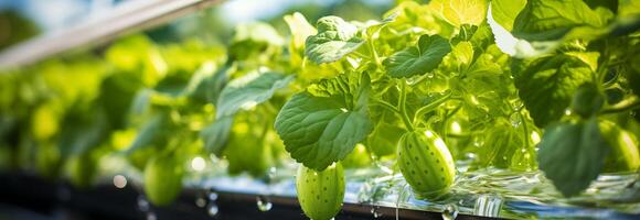 A close up of cucumbers growing in a hydroponic system photo