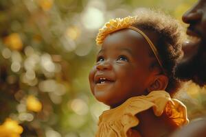 A smiling black man and a smiling baby girl photo