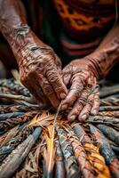 A person is making a piece of art with a lot of different tools photo