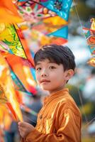 A boy holding a kite photo