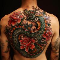 A man with a dragon tattoo on his back photo