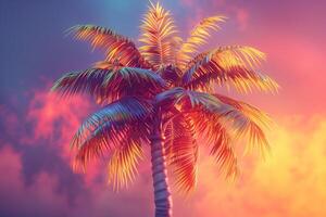 Palm tree in the sunset with colorful clouds photo