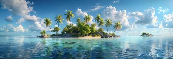 Tropical island with palm trees and blue sky photo