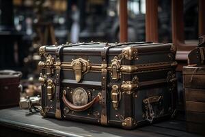An old fashioned suitcase sitting on a table photo