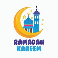 Ramadan Kareem Greeting with Crescent Moon and Mosque Illustration vector