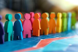 A group of colorful paper people on a graph photo