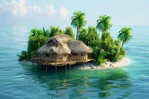 Tropical island with a hut on it photo