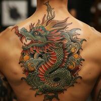 A man with a dragon tattoo on his back photo