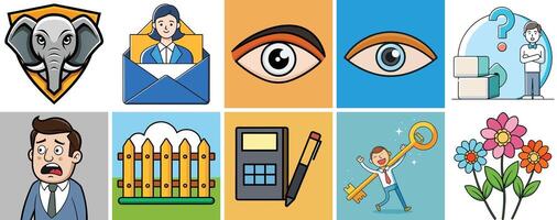 A Collection of Diverse Icons Featuring Business People, Animals, Objects, and Abstract Concepts vector