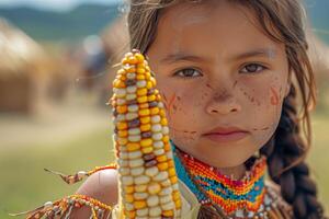 A young girl with corn on her head photo