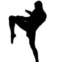 Silhouette of a kickboxer executing a knee strike showcasing power and precision in a dynamic martial arts pose against a plain background vector