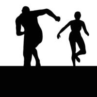 Two figures are silhouetted one seemingly chasing the other Dynamic pose with a blank background creating a sense of motion vector