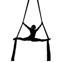 Silhouette of a woman doing a split on aerial silks showcasing strength flexibility and artistic expression through aerial acrobatics vector
