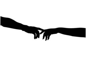 Silhouette of two hands reaching towards each other set against a blank The fingers are almost touching conveying a sense of connection vector